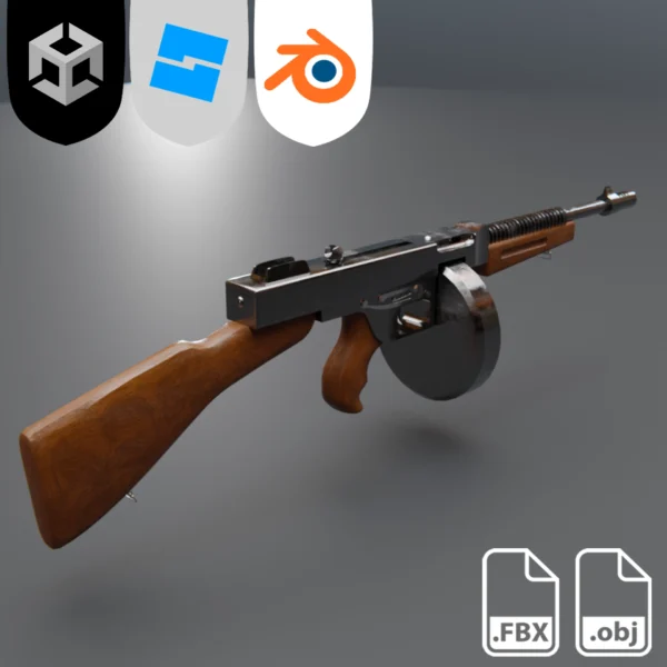Thompson Submachine Gun - Low poly